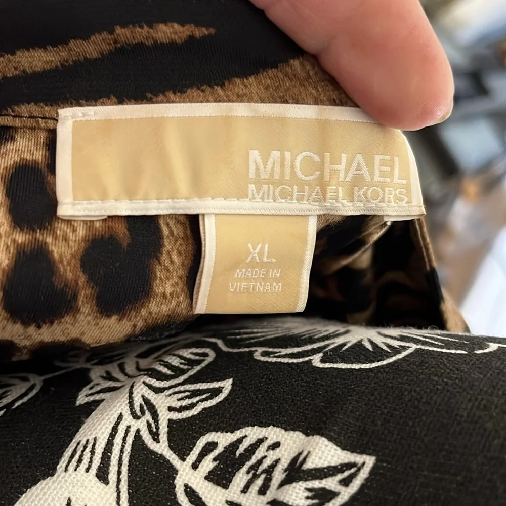 Micheal  Kors size XL black leopard print dress gold chain detail optional belt